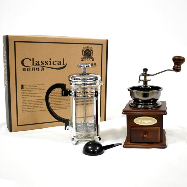 Hand Coffee Bean Grinder and Cafetiere Plundger Gift Set